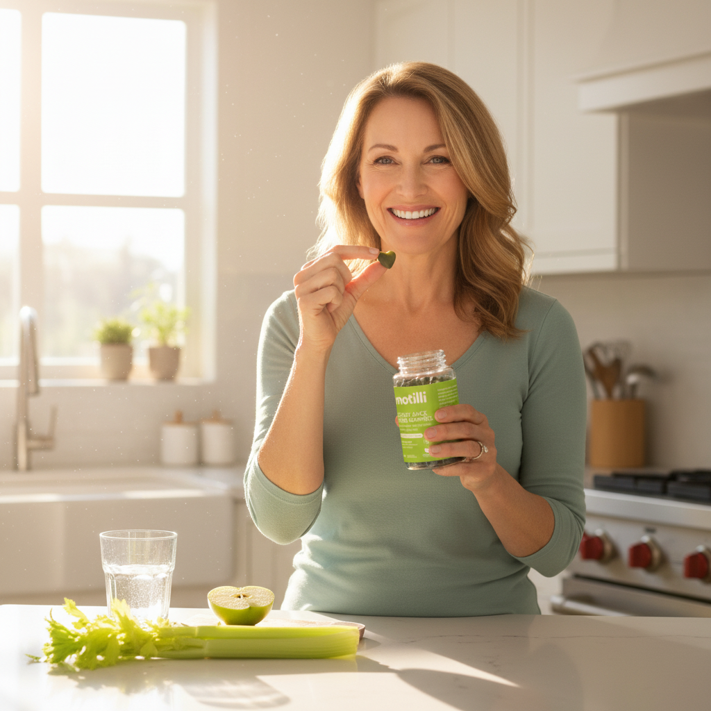Woman taking Motilli gummy